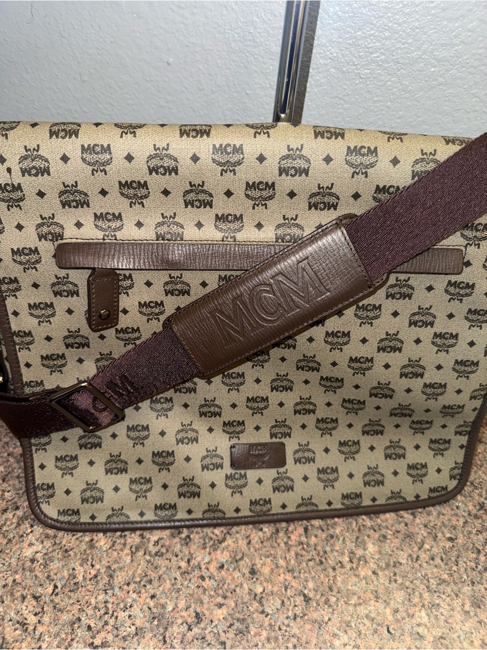 MCM Brown Monogram Canvas Crossbody Messenger/laptop Bag NWOT